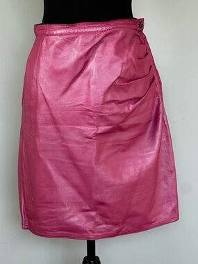 Vintage Emanuel Ungaro Frosted Pink Leather Skirt